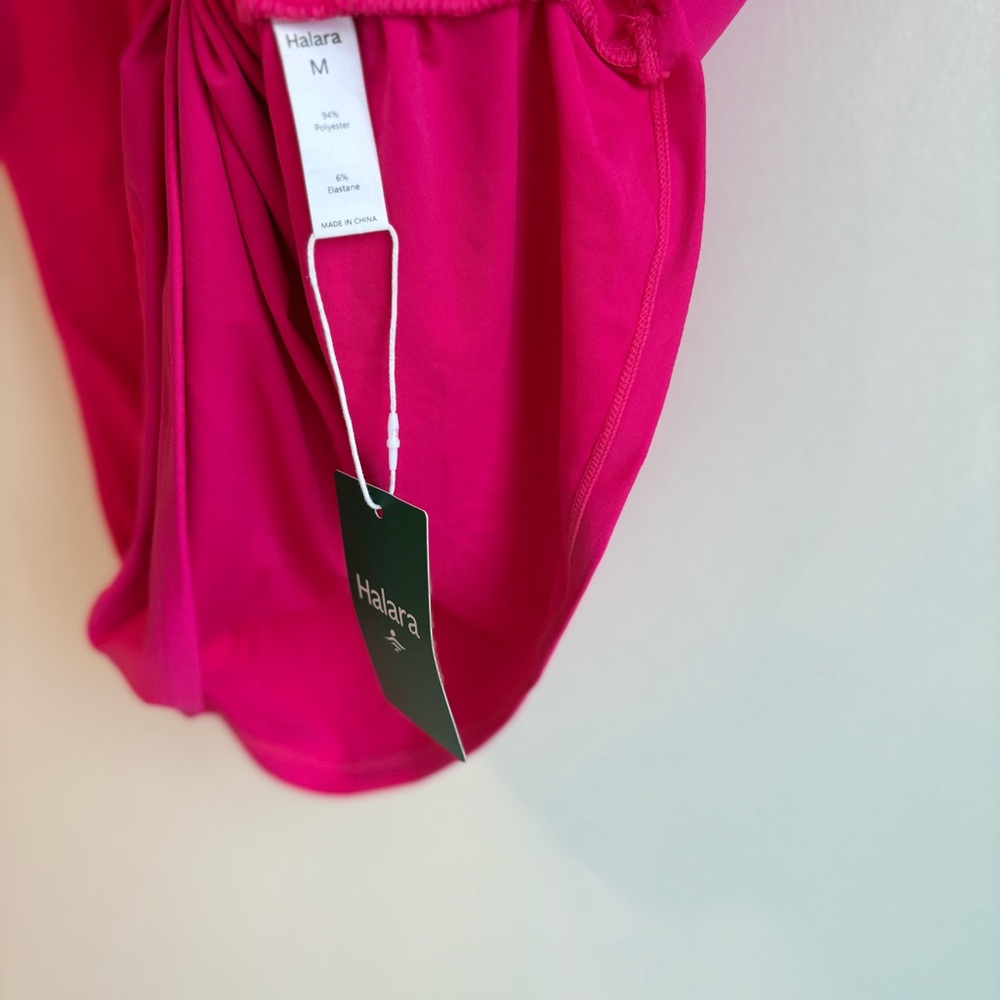 HALARA Women’s V Neck Cap Sleeve Crossover Ruched Hot Pink Work Blouse M NWT - Picture 4 of 5